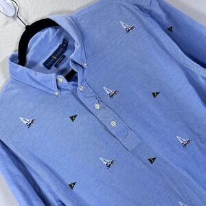 Ralph Lauren‎ Knit Oxford Shirt Sailboat Print Button Down XL